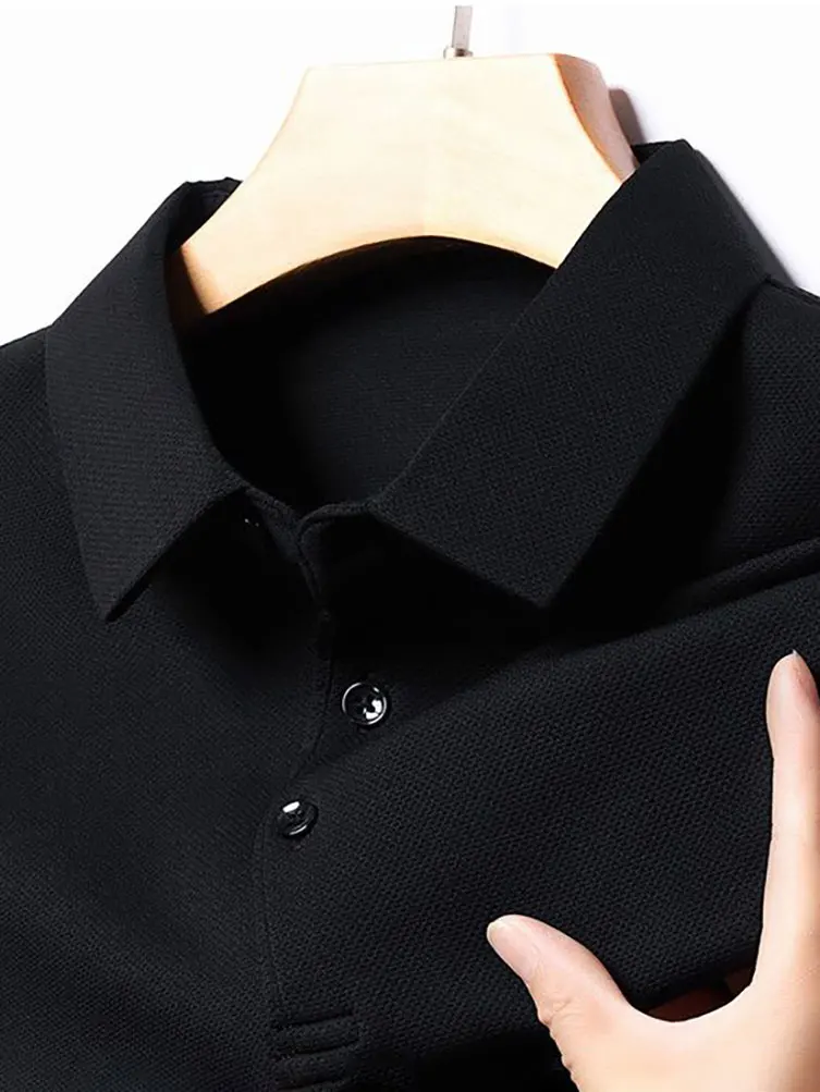 100% Cotton Men Long Sleeve Polo T Shirt Dad Turn-Down Collar Loose Casual Tees Shirts Work Wear Spring Autumn 2023 New