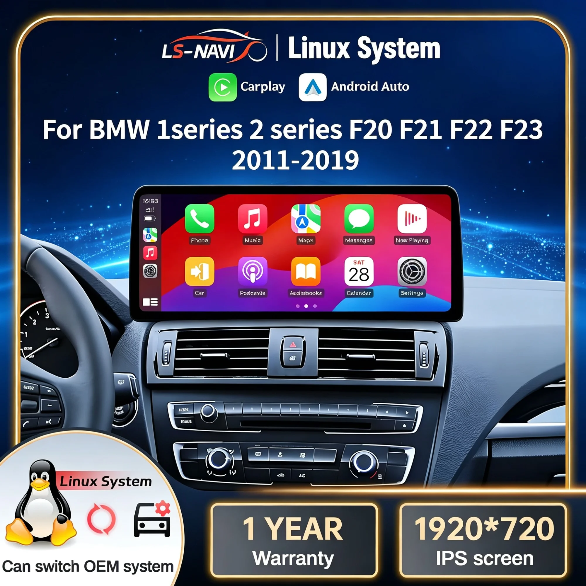 Linux Multimedia Head Unit Screen Car Radio For BMW 1 series 2 series F20 F21 F22 F23 2011-2019 Wireless BT Carplay Touch Screen