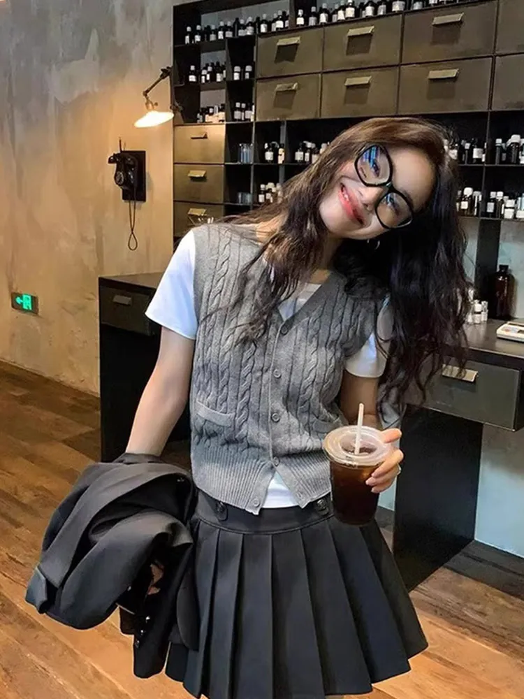 

V-Ne однотонный вязаный открытый кардиган, облегающий базовый жилет irt Svel, многослойная майка, женская мода, осень 2024, осень