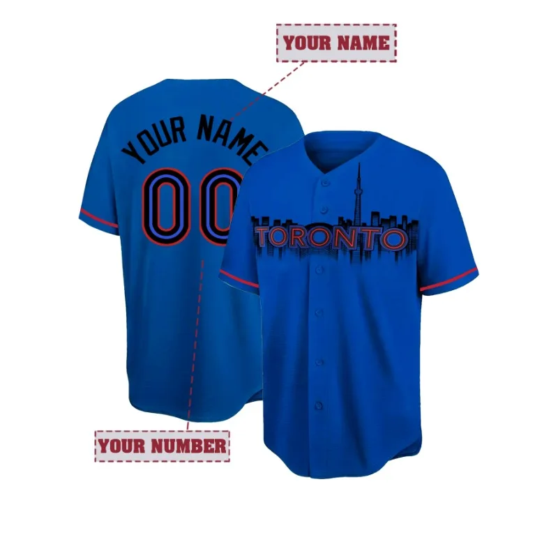 Customized Name And Number Men's Embroidery Baseball Jersey Toronto Black V-Neck Personalized Short Sleeve Button Down Shirts