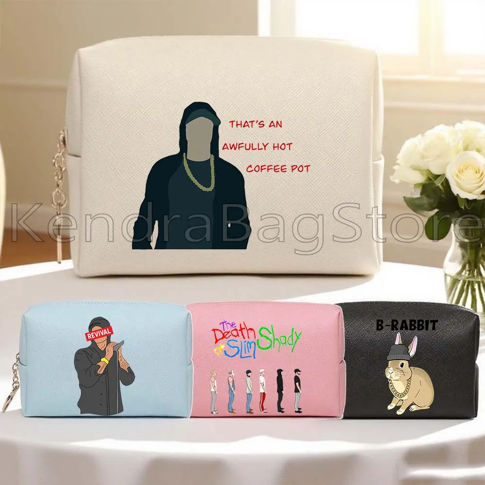 

Eminem The Death of Slim Shady Rabbit Music Rap Gift PU Leather Travel Cosmetic Bag Women Makeup Waterproof Toiletry Storage Bag