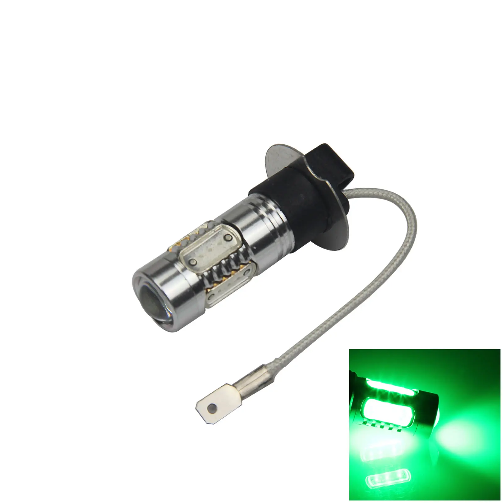 1x Green Car H3 Tail Light Fog Blub 5 Emitters COB SMD LED PK22s/r H062-G