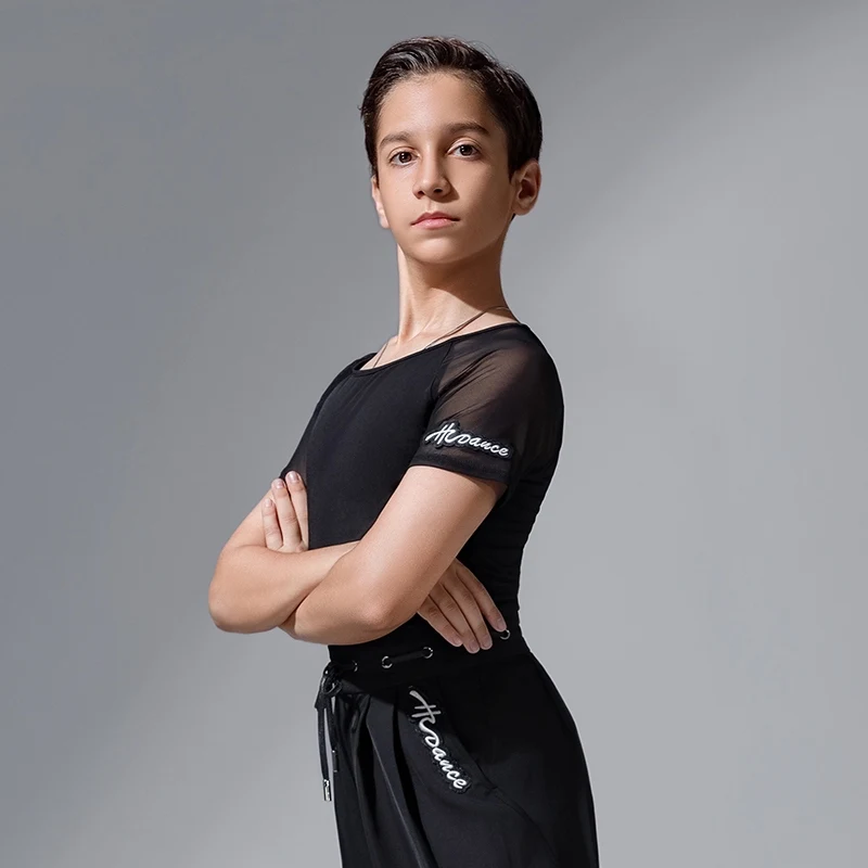 2025 Nieuwe Latin Dance Tops Voor Jongens Korte Mouwen Oefenkleding Kinderen Chacha Rumba Tango Latin Dansvoorstelling Slijtage DQS 20469