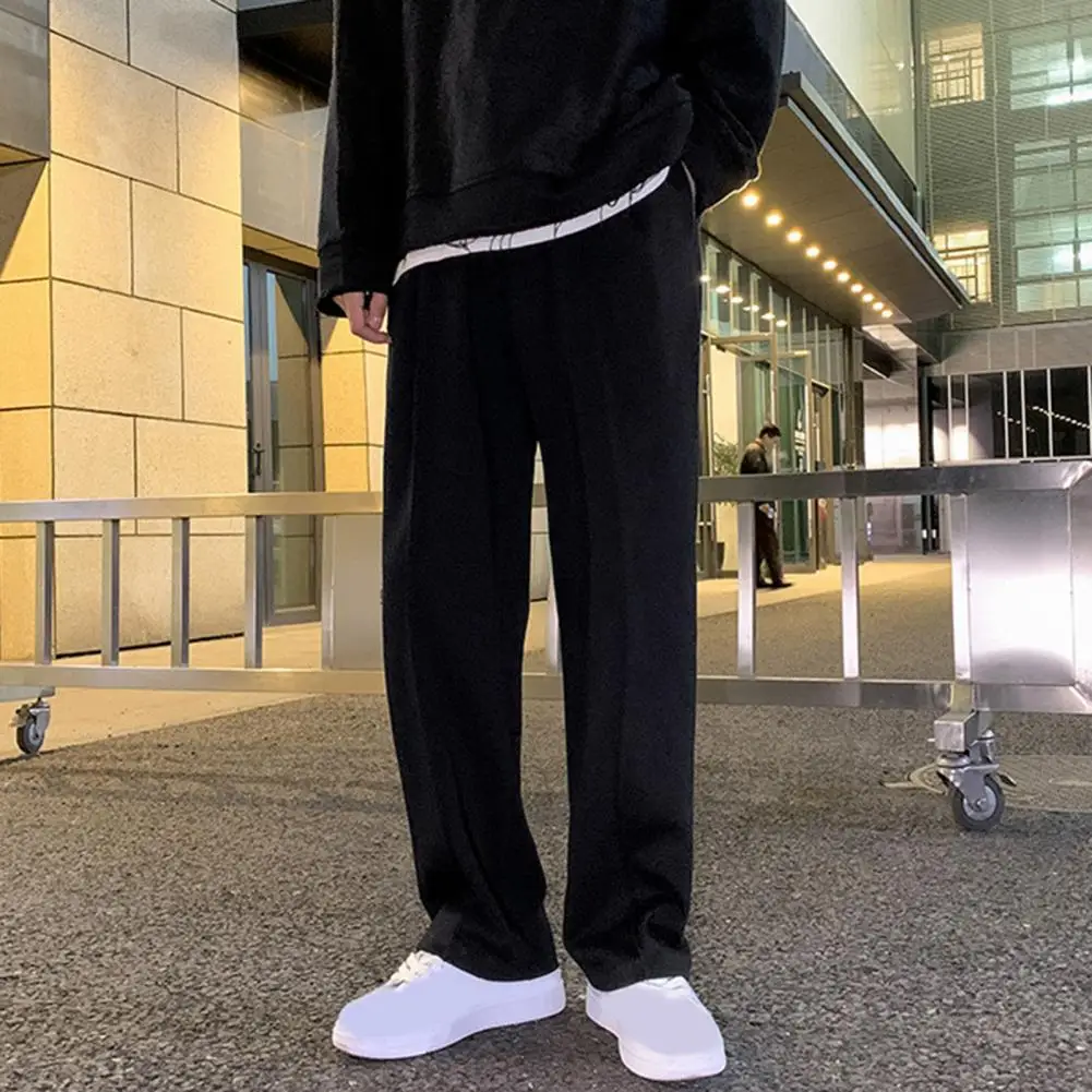 Men Sweatpants Straight Elastic Waist Drawstring Loose Match Top Deep Crotch Wide Leg Comfortable Men Pants Men Clothing