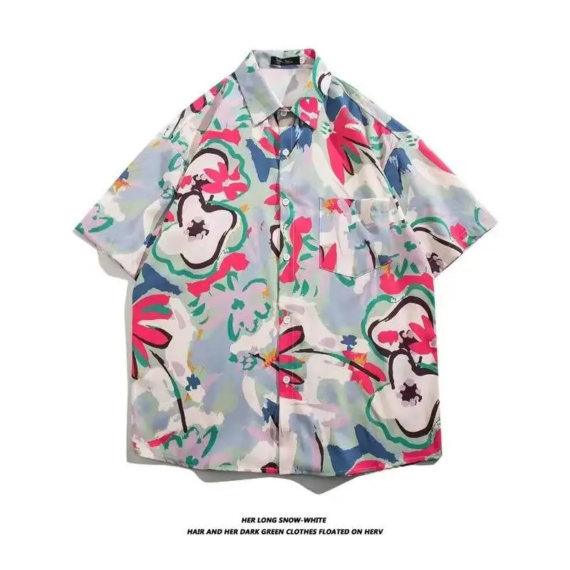 

plus Size Retro Cartoon Plaid ort Sve Men's irt Youth Summer Slimming High-End Feeling Fat People's Top Faionable