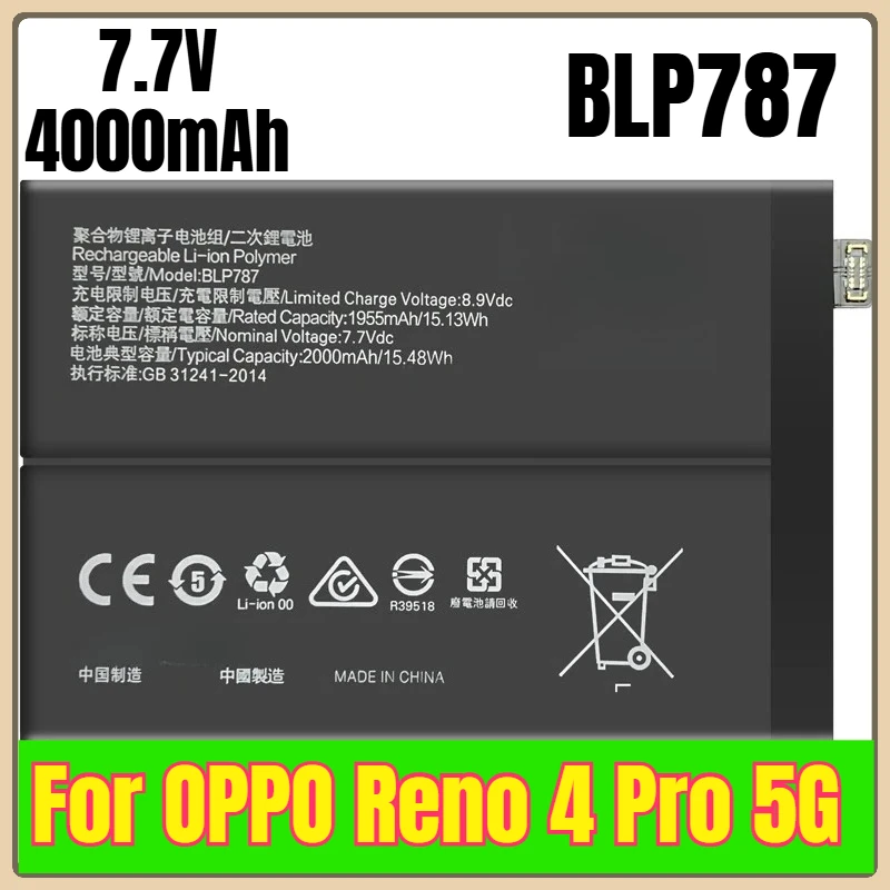 

7.7V 4000mAh BLP787 Mobile Phone Battery for OPPO Reno 4 Pro 5G PDNM00 PDNT00 CPH2089