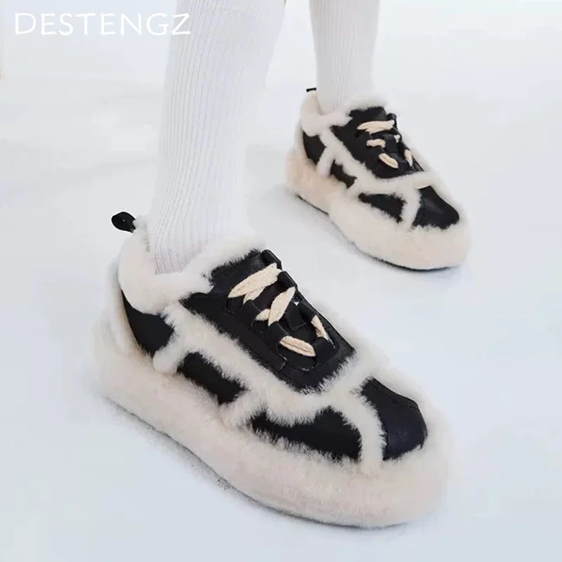 Fur Women Flats Platform Sneakers Short Plush Casual Warm Sports Cotton Shoes Winter 2024 Trend Fad Running Walking Woman Boots