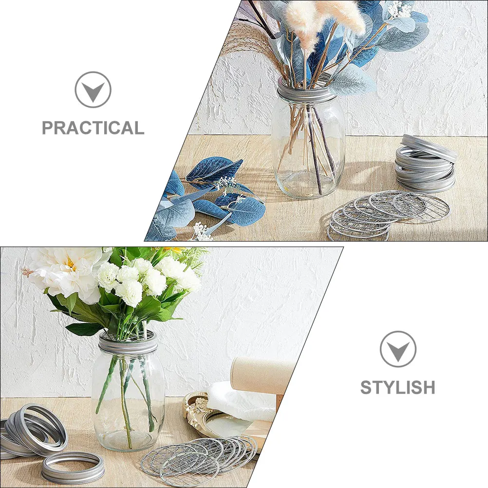 

6 Sets Vase Cap Lid Insert Jars with Lids Floral Grid Metal Flower Decorative Canning Mesh