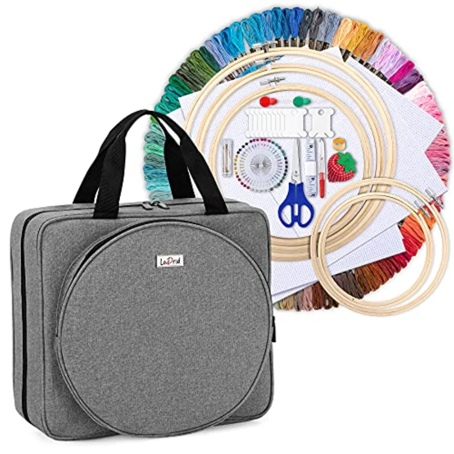 

Embroidery Kit Embroidery Project Bag with Embroidery Kit Portable Craft Carry Case with Starter Kit Embroidery Supplies Storag