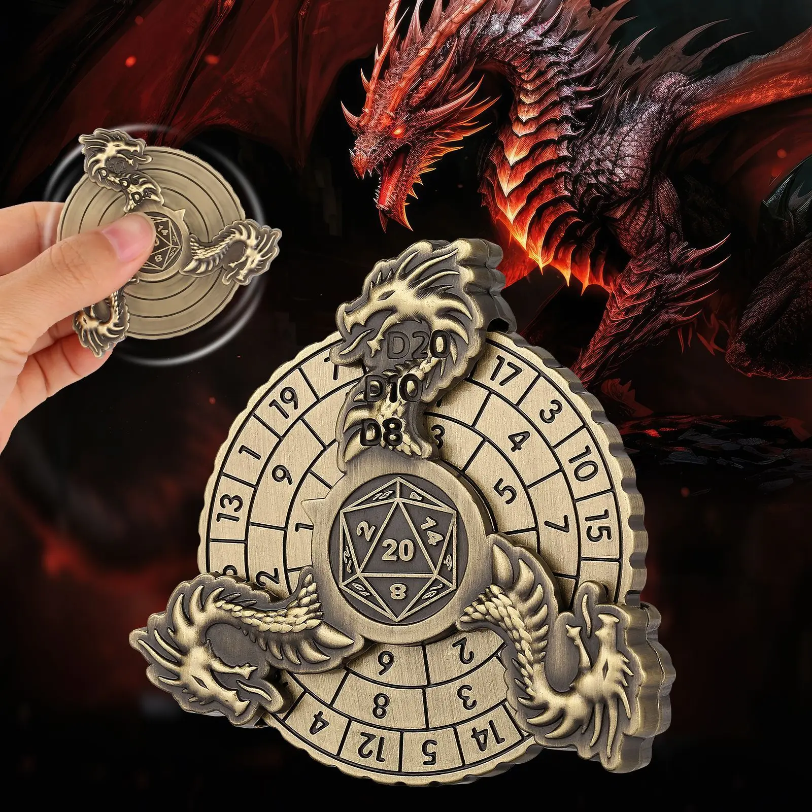 الرجعية ثلاثية الأبعاد تحلق التنين تململ سبينر القرص الدوار EDC الكبار الإجهاد المخلص اللعب DND لعبة النرد لعب الأدوار لعبة القرص الدوار