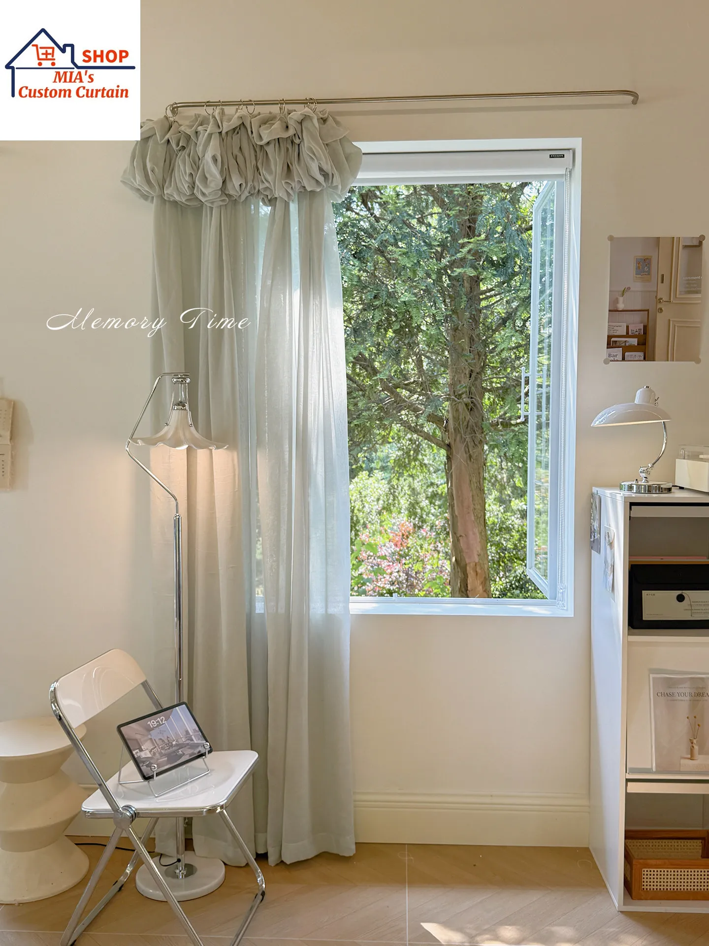 Custom Size Mint Lime Cloud Pleated Curtain Head with A Fresh and Natural Atmosphere Artistic Linen Gauze Curtains Sheer Decor