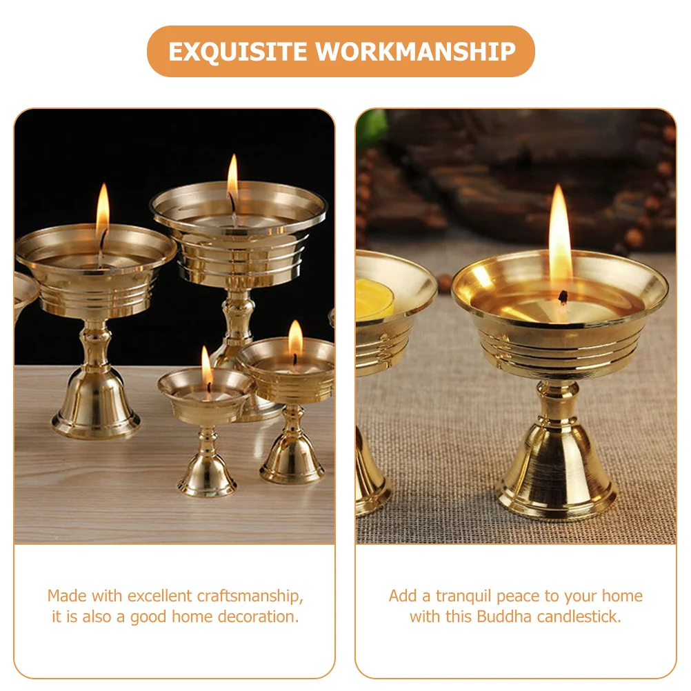 2 Pcs Brass Ghee Lamp Holder Gold Decor Altar Decors Holders Butter Cup Stick Hall Use Temple Copper Oil