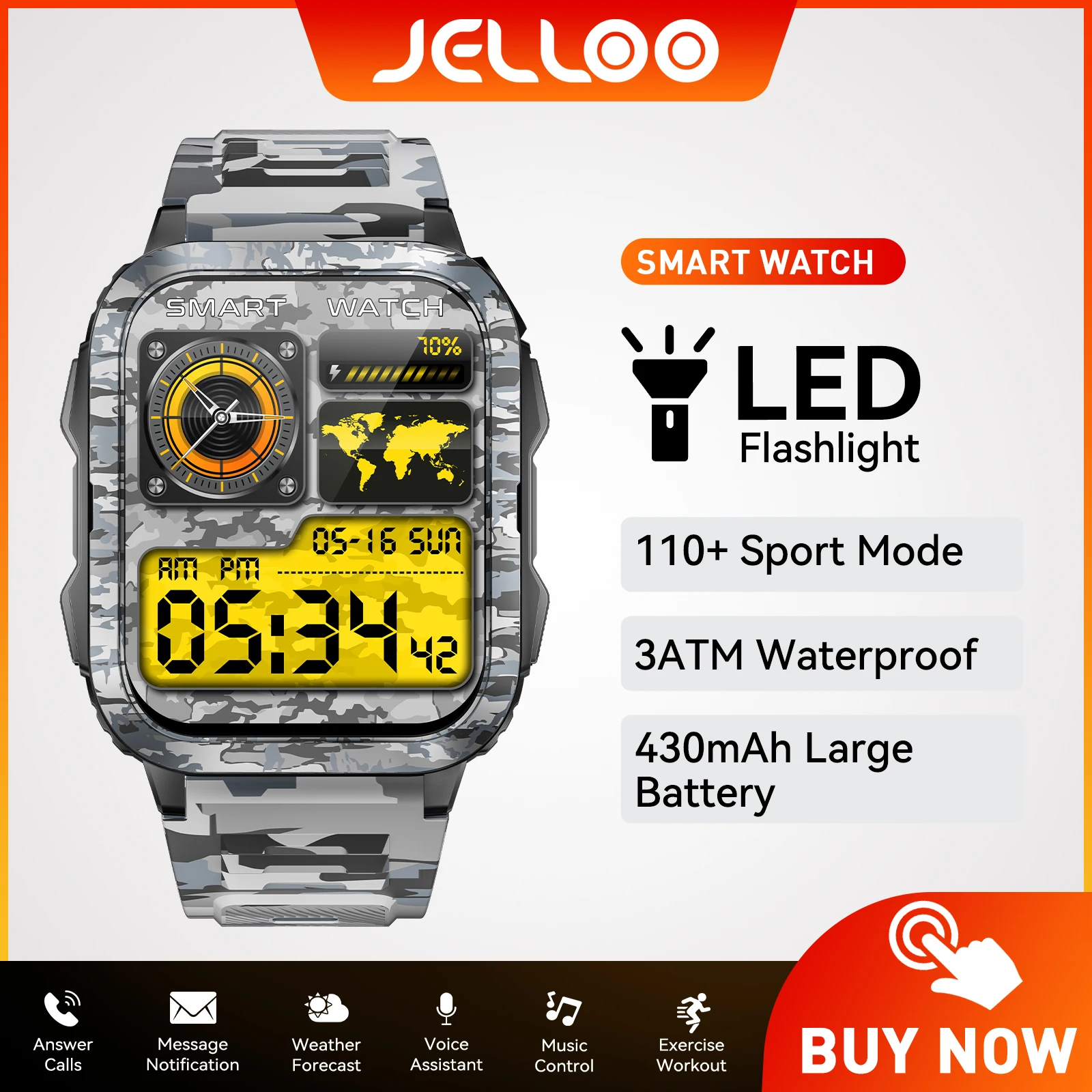 

EIGIIS Smart Watch for Men LED Flashlight 1.96" Screen Answer/Make Calls Outdoor Fitness Watch 3ATM Waterproof Activity Tracker