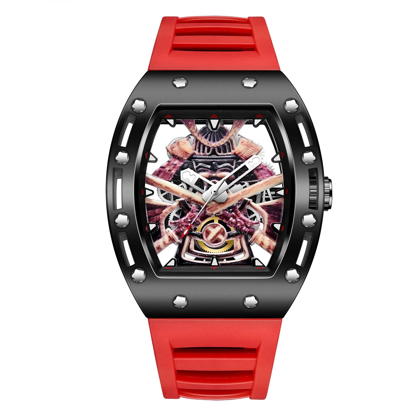 New Model Large Dial Wine Barrel Shaped Men's Watch Luminescent Waterproof Hollow Quartz Black Knight Handcrafted Timepiece