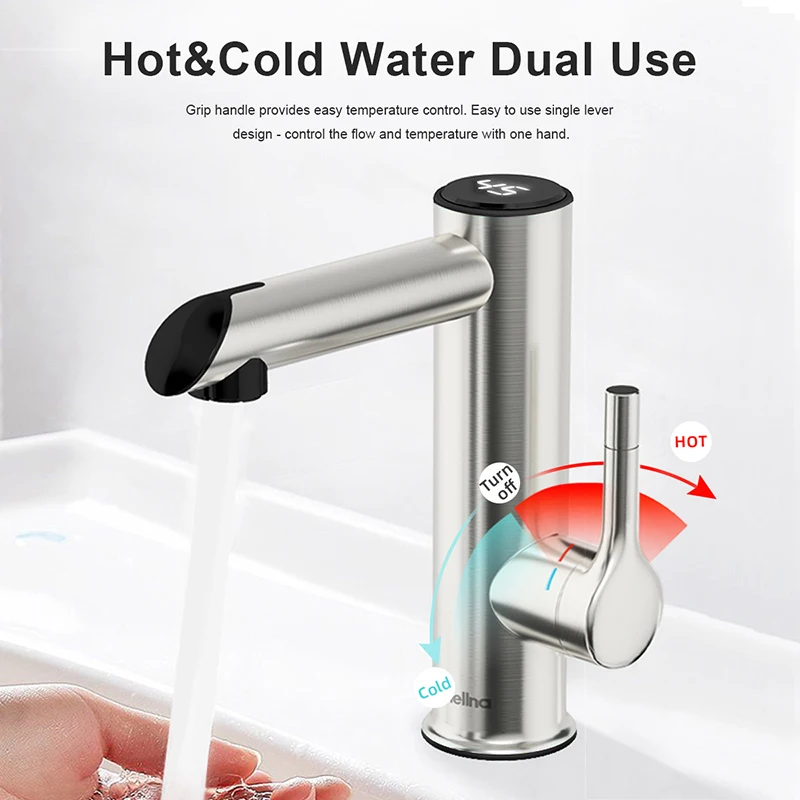 Briwellna Bathroom Electric Faucet Stainless Steel Hot Water Tap 220V Mini Water Heater Instant Hot Water Faucet 2 in 1 Mixer