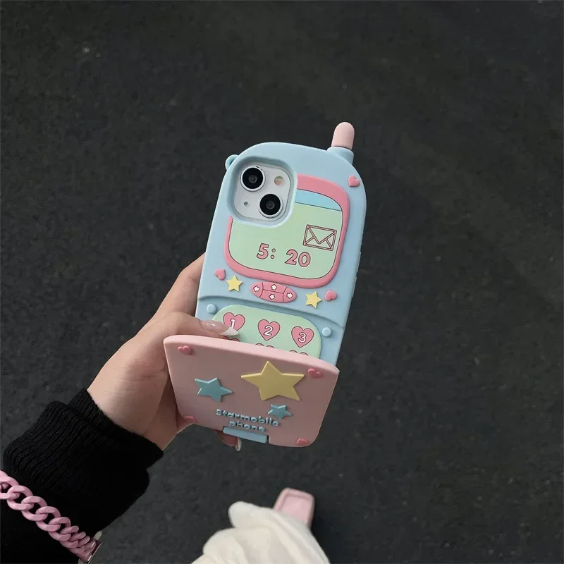 New Simulation Big Brother Flip Apple 15 Case for IPhone 14 13 Promax Plus with Mirror Holder Drop Proof Phone Protective Cover