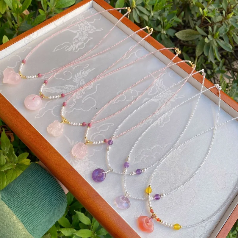 2025 Spring/Summer Collection Necklace Pink Crystal Cherry Blossom Original Collarbone Chain Amethyst Natural St