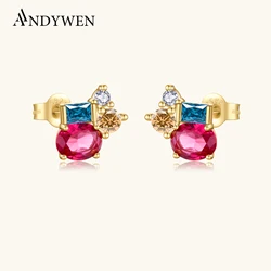 ANDYWEN Women 925 Sterling Silver Zircon Stud Earring Luxury Earrings 2024 Wedding Party Fashion Fine Jewelry