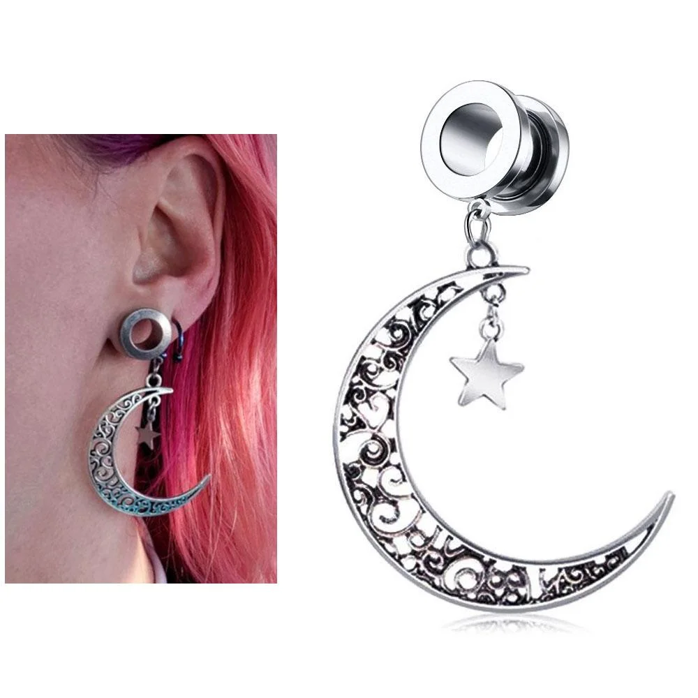 1Pc Screw-fix Moon Star Pendant Ear Tunnel Plugs and Gauges Flesh Piercing Expander Plug Earrings
