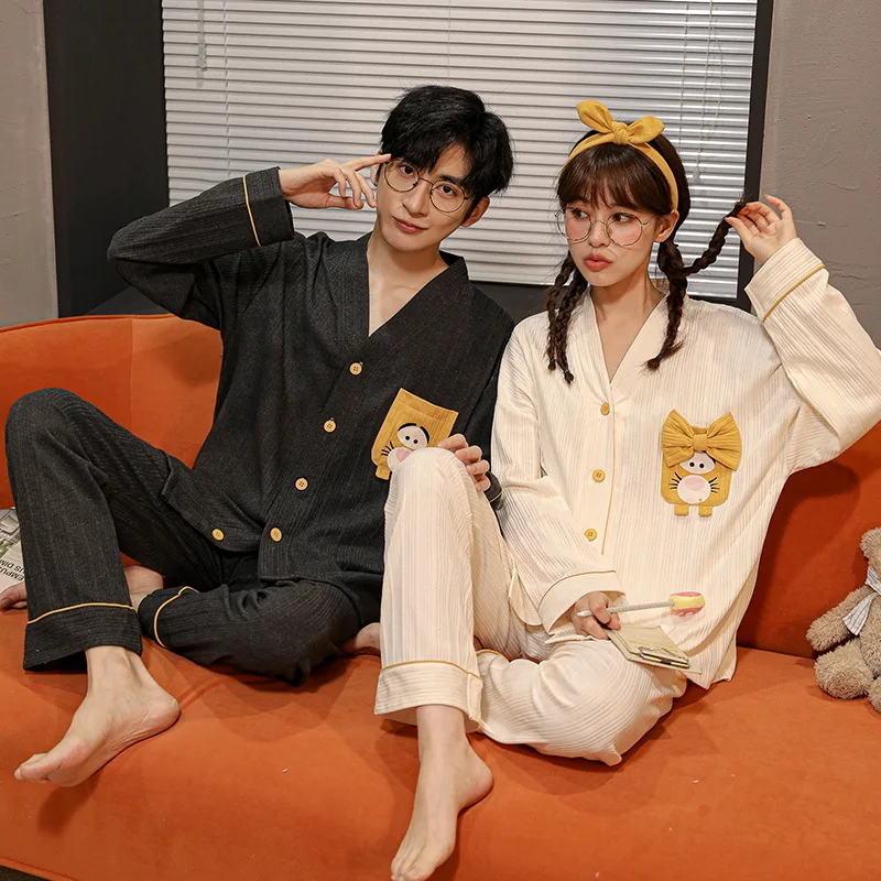 

Korean Sweet Couples Sleepwear Men Long Pijamas Set Women Homewear Male Female Pajamas Pjs Casual Home Clothes Homme Drop ship