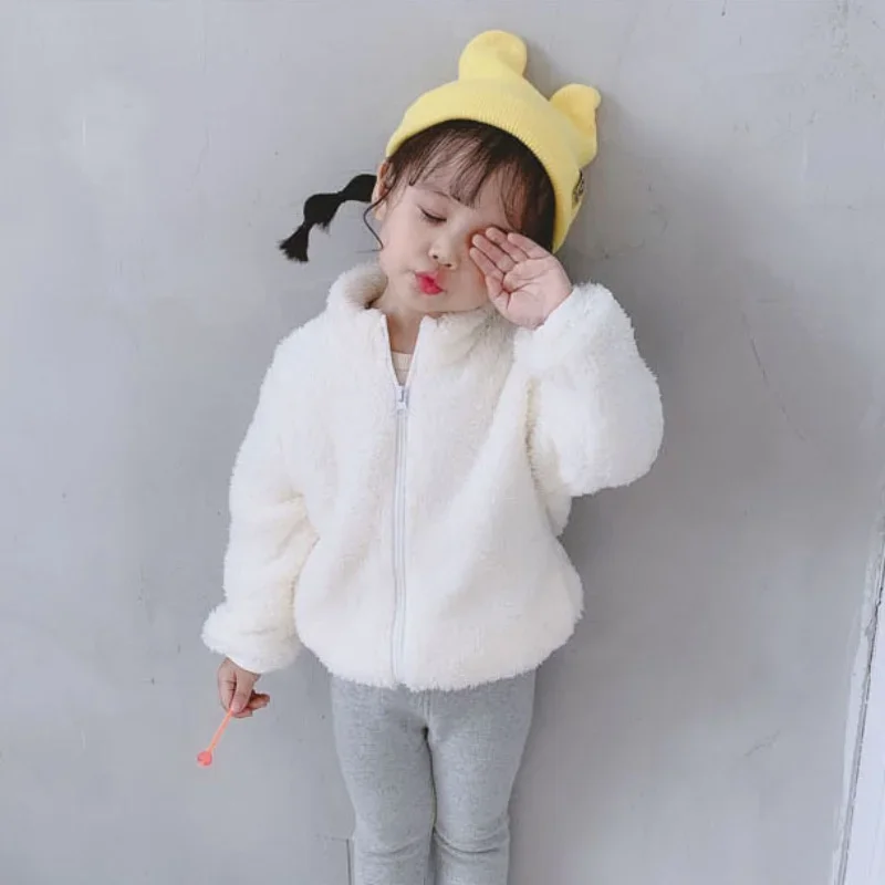 Toddler Winter Girls Boys Casual Soft Warm Long Sleeve Coat Baby Kids Children Fleece Jacket Plush Zipper Closure Outerwear