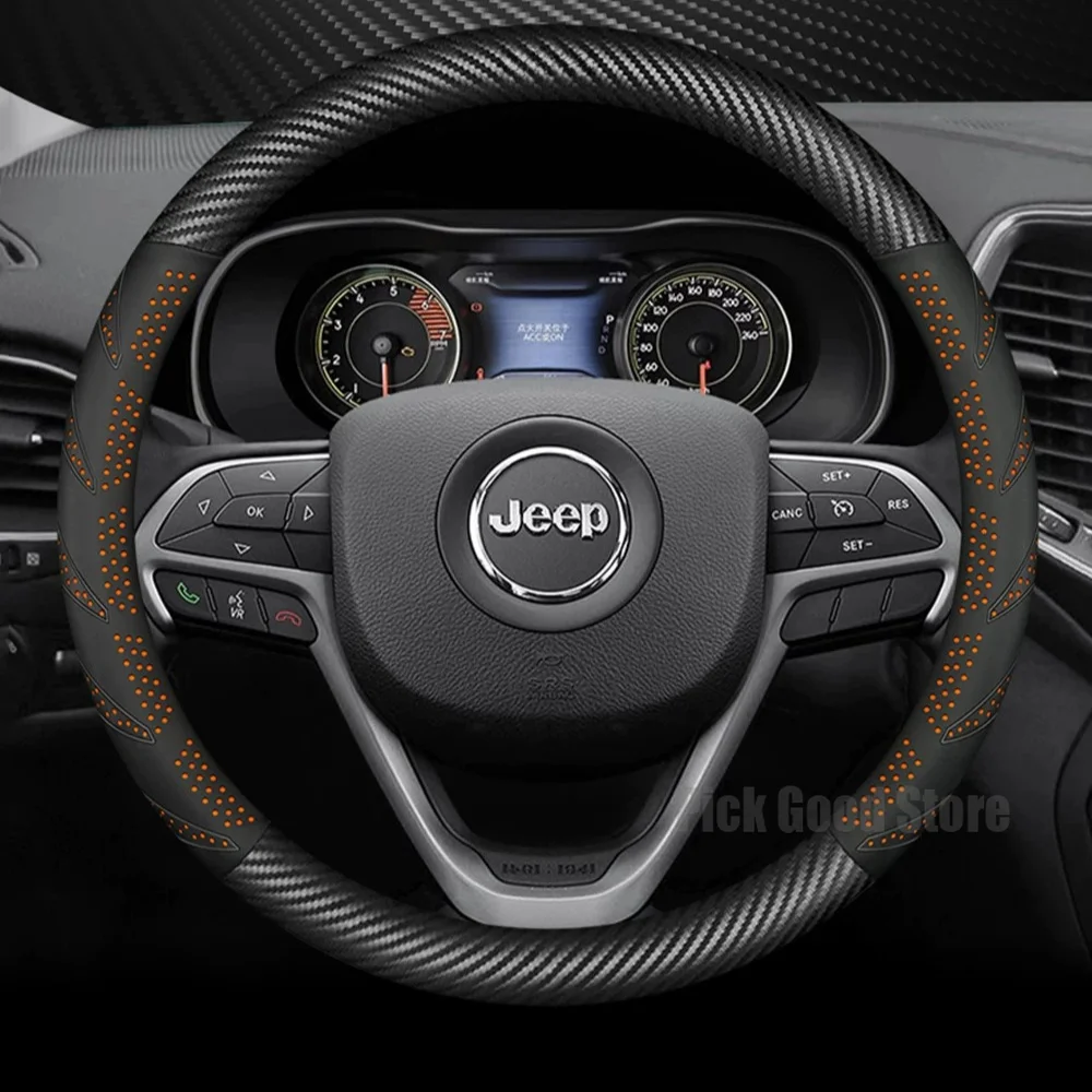 Leather Car Steering Wheel Cover For JEEP Wrangler Compass Renegade Grand Cherokee Gladiator Commander Car Interior Accessories