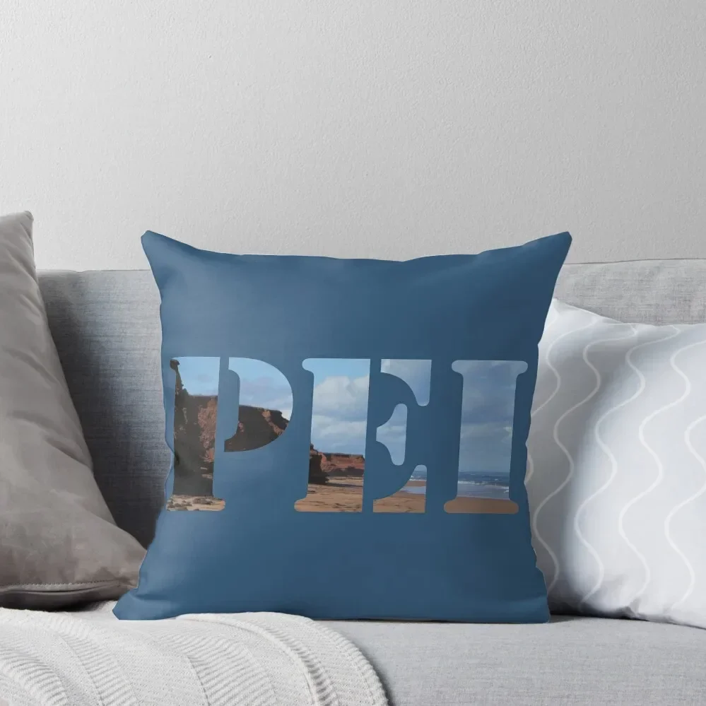 PEI Stencil Red Cliffs and Ocean View Beach Island Photography by WuisaOutdoors Throw Pillow New year sleeping pillows pillow