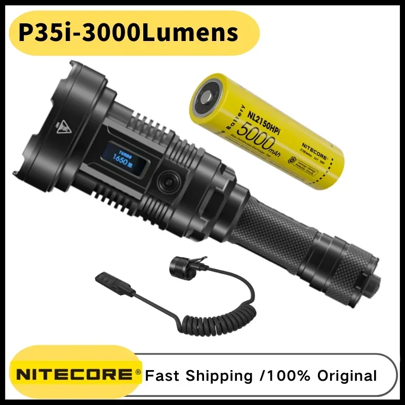 NITECORE P35i 3000Lumens Rechargeable Ultra Long Range Searchlight With 5000mAh Battery+RSW2i Remote Switch Emergency Lighting