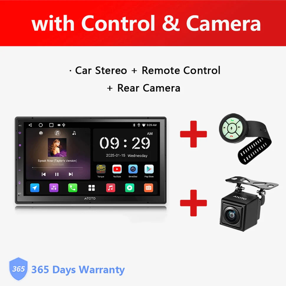 2-DIN Android autoradio met CarPlay, Android Auto, draadloze autoradio, 7 inch touchscreen met camera, GPS navigatie, Wi-Fi/BT/USB, DSP&EQ head unit
