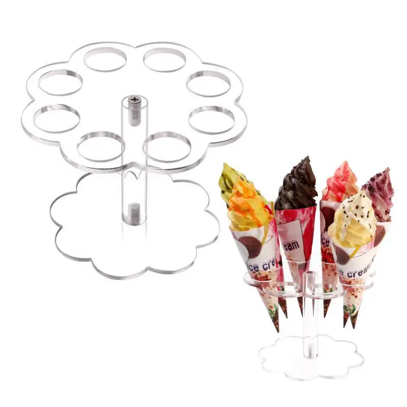 Ice Cream Cone Holder Acrylic Display Rack for Displaying Waffle Cones Cupcakes Hand Roll Sushi Popcorn Cotton Candy Stands