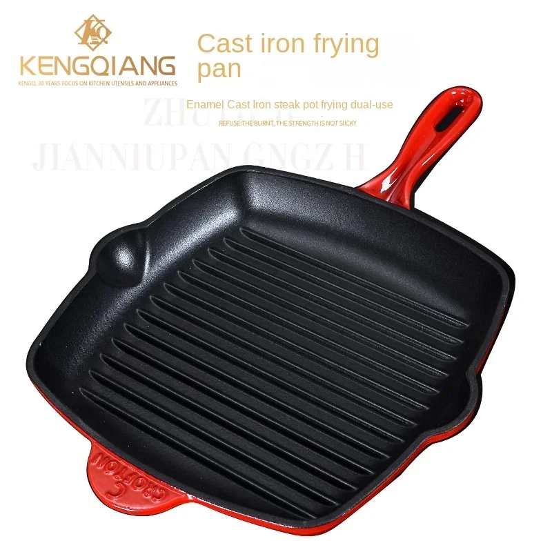 Square Striped Steak Thick Grill Induction Cooker Gas Flat Bottom Pot British Cast Iron Enamel Non Stick Frying Pans Direct Sale