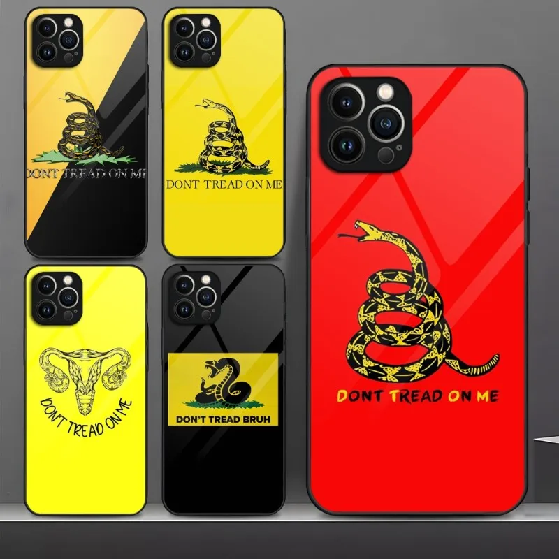 Gadsden Flag Don't Tread On Me Phone Case Tempered Glass For IPhone 13 12 11 14 Pro Max Mini X XR XS 8 7 6s Plus SE 2020 Cover