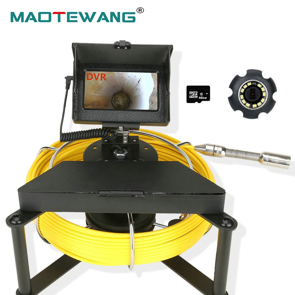 

Sewer Pipe Inspection Camera with 16GB TF Card DVR Sewer Drain Industrial Endoscope IP68 5600MA Battery 4.3" IPS Color Monitor