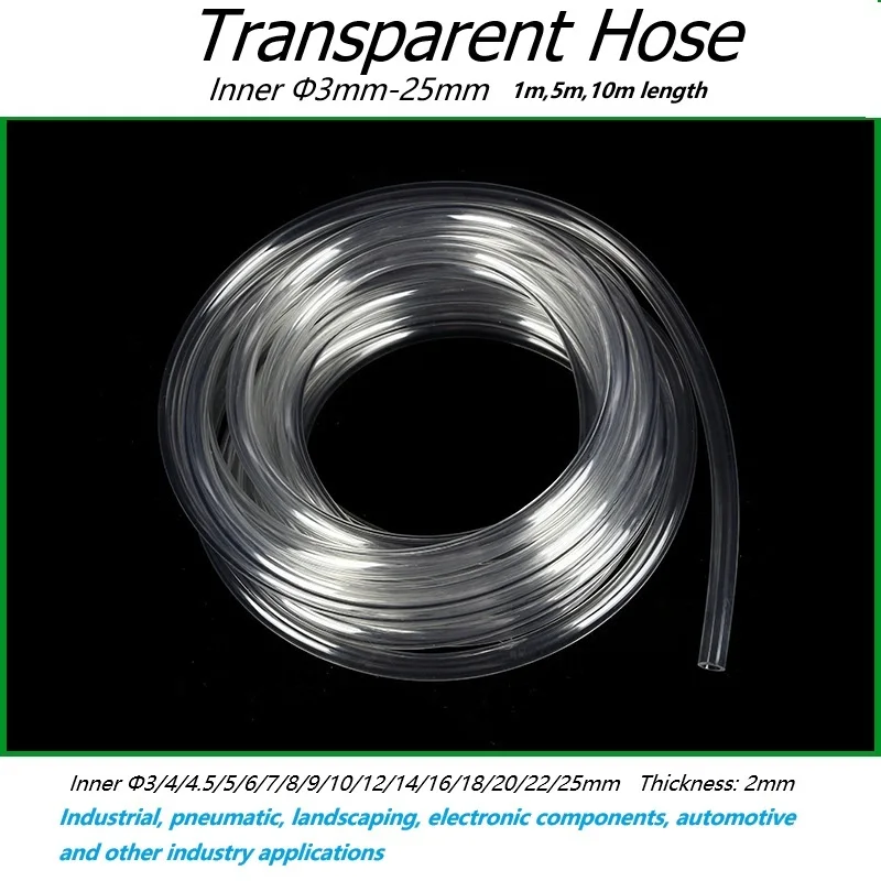 Inner Φ3-25mm Flexible Transparent Hose for Electronic Component/Petroleum Pipeline/Garden Irrigation 1m/5m/20m