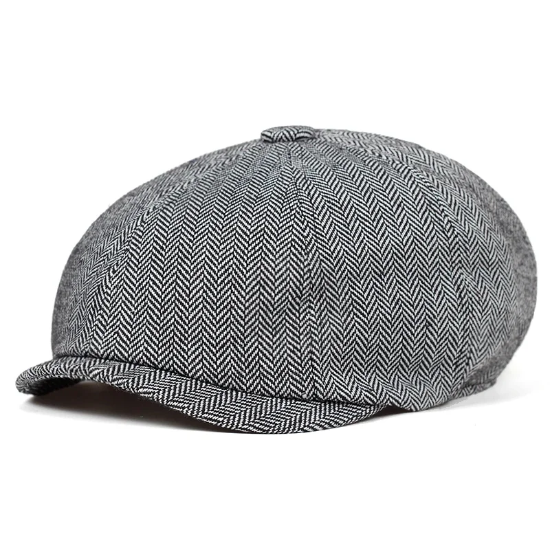 Retro Newsboy Caps für Herren, achteckige Hüte, britische Malerhüte, Herbst-Winter-Baskenmützen, Fischgrätmuster-Flatcaps, Hip-Hop-Baskenmützen, Gorras