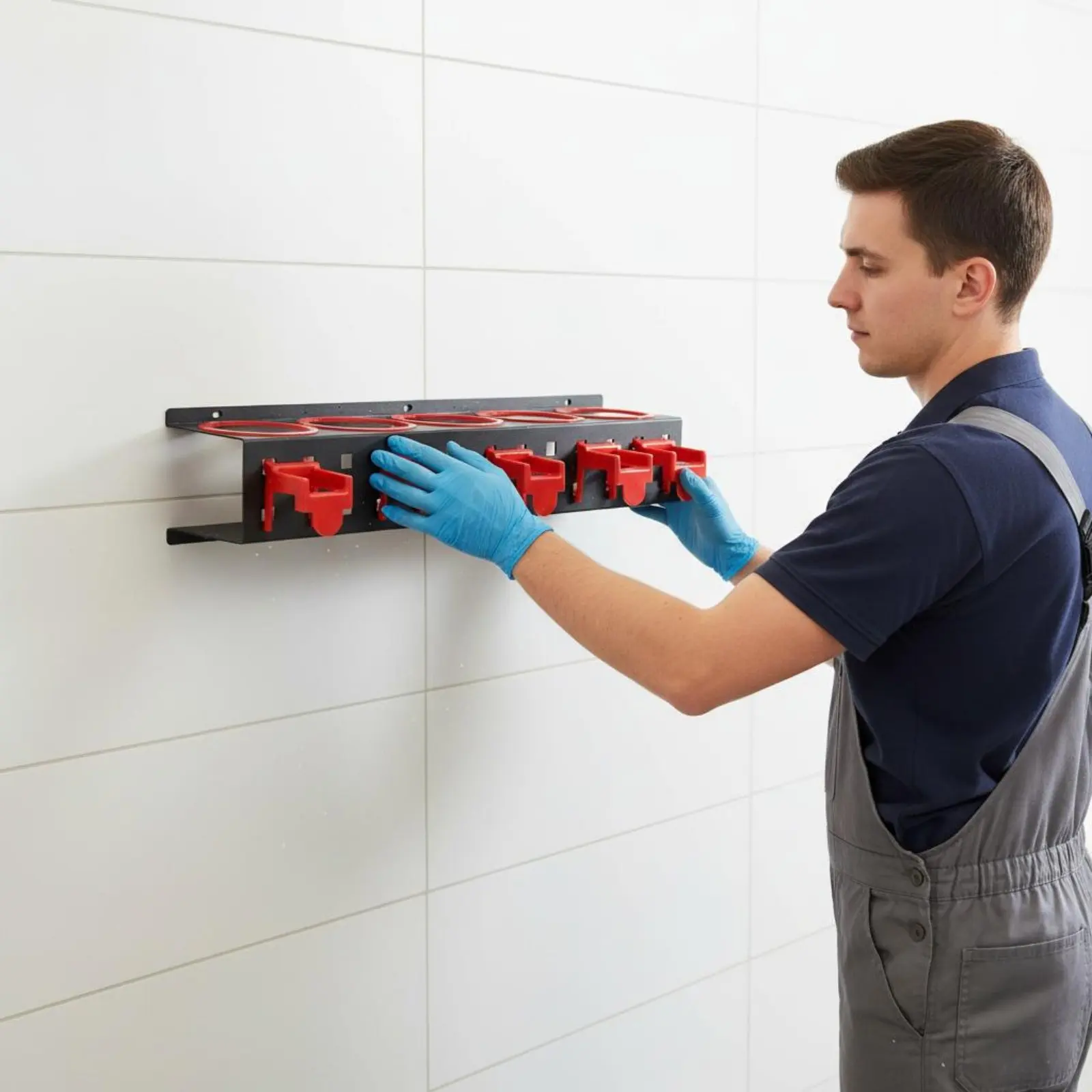 

5-Hole Bottle and Dispenser Hanger Easy to Install 5-Hole Bottle Hanger Cleaning Supply Organizer Large Capacity for Workshop