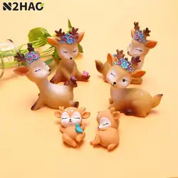 N2HAO Mini Sika Deer Figurines Resin Craft Miniatures Fairy Garden Decor Bonsai Terrarium Figurines Cake Topper Decor Ornament