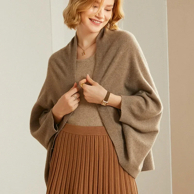 100% Wool Wrap Cardigan - Elegant Women's Shawl Scarf, Warm Shoulder Cover Chic Outerwear for Fall Winter 2025 New