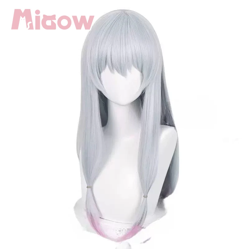 Anime 'Eromanga Sensei' Sagiri Izumi Cosplay Wig, Silver Grey Gradient Pink Long Straight Twin Tails Wig with Simulation Scalp view 3