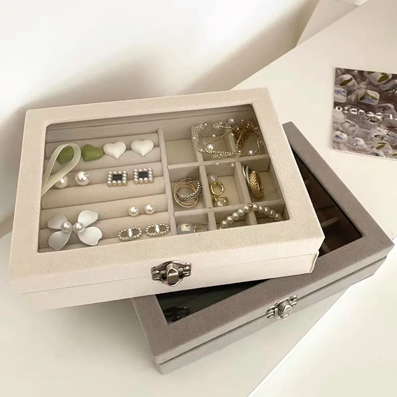 

Jewelry Storage Box Earring Ring Necklace Organizers Storage Transparent Jewlery Holder Display Box for Jewelry Classification