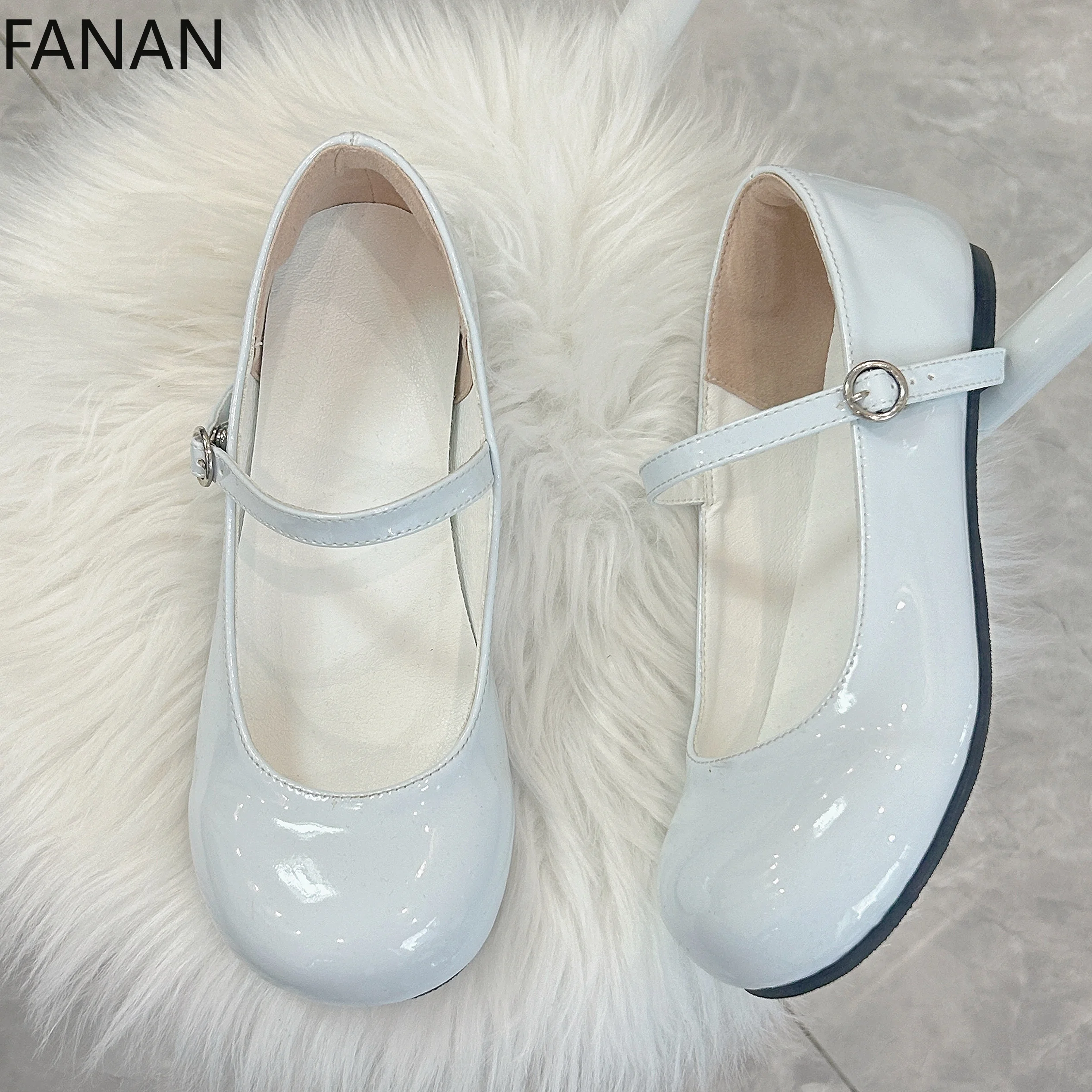 أحذية لوليتا الحلوة للنساء ذات نعل سميك وكعب صيفي ورأس مستدير لطيف كاجوال مسطح من جلد الأميرة ماري جين أحذية فردية