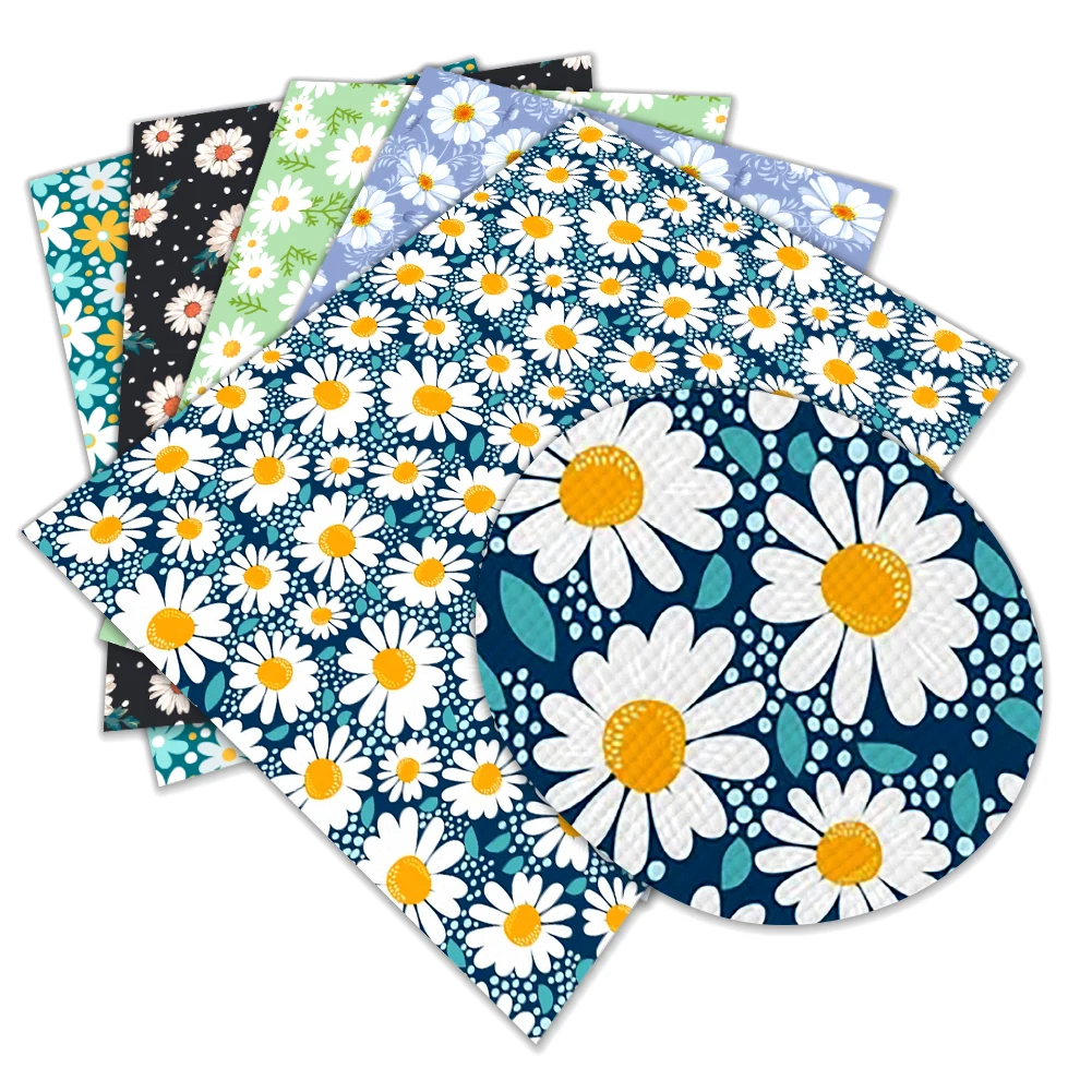 

Daisy Floral Print Pattern Faux Leather Vinyl Cross Grain for DIY Hair Bow Jewelry Earring Craft Making 30*22cm