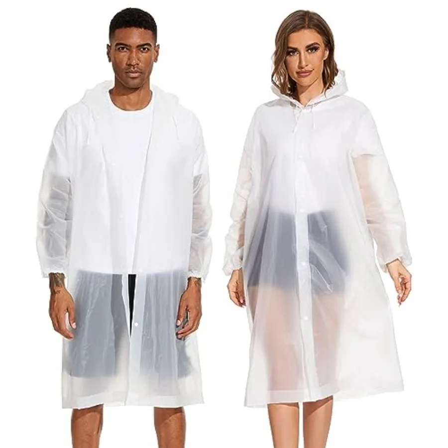 

2-Pack Reusable Rain Ponchos for Adults - Hooded Raincoats for Women/Men with Drawstring