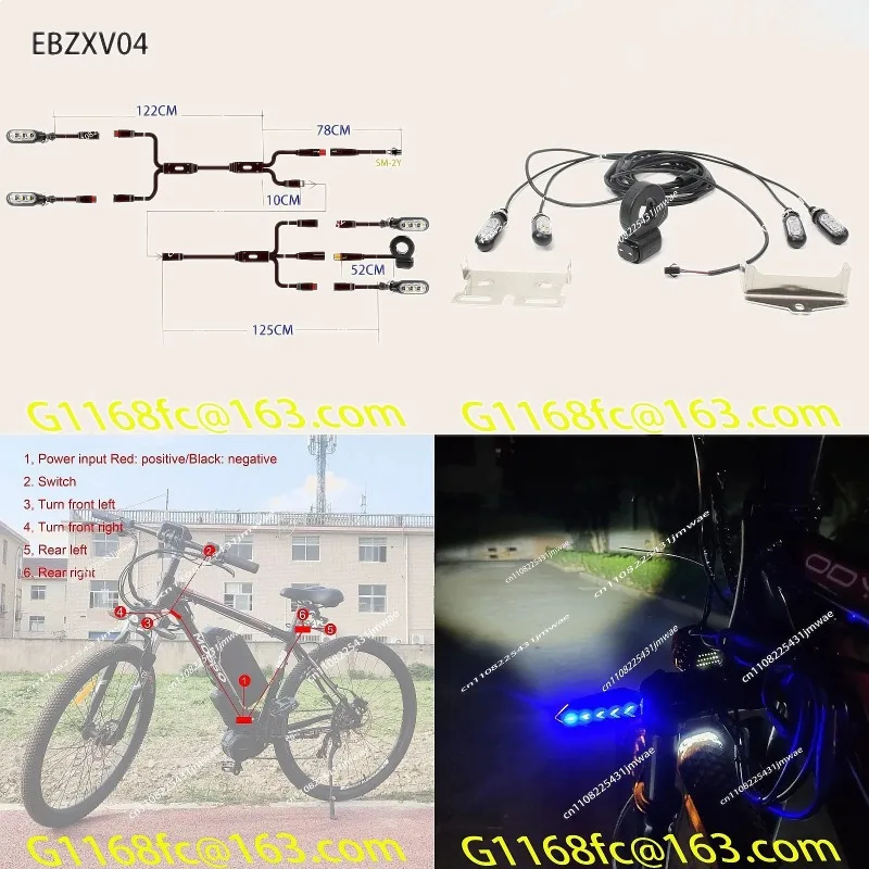 Ebike Turn Signal Kit 36V 48V 52V 72V Waterproof Flowing LED Light Set for Electric Bicycle