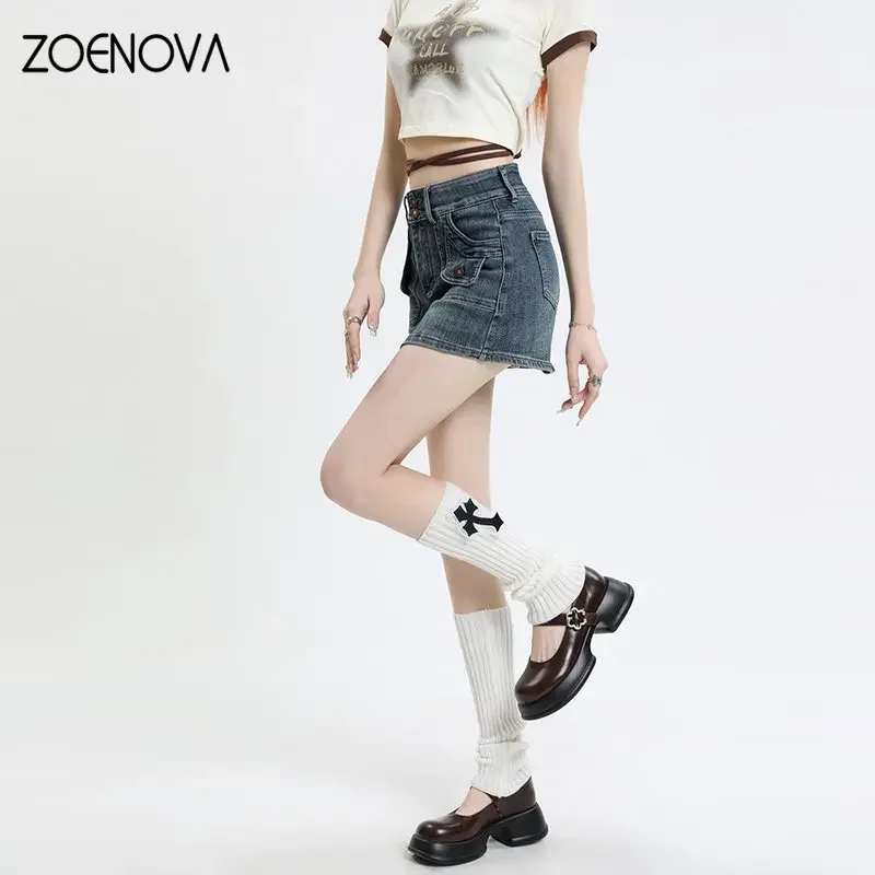 ZOENOVA 2023 New Chic primavera estate pantaloncini elasticizzati Super larghi gonna borsa Jeans donna sopra il ginocchio Mini Y2K Harajuku vestiti