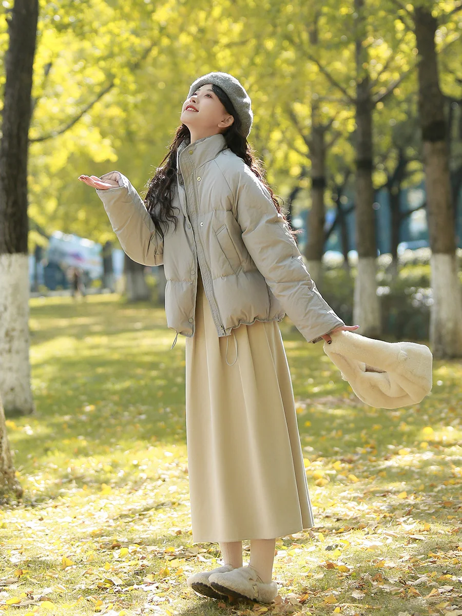 

Thiened White Du down ort Пальто с воротником-стойкой Теплая верхняя одежда в Корейском стиле Маленький размер Осень Зима Новое поступление