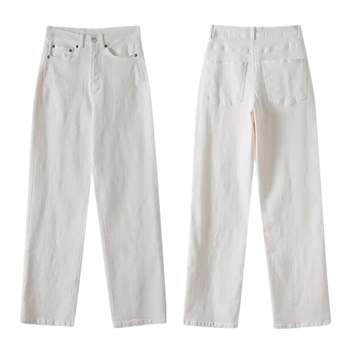 

Maxdutti Minimalist White Jeans French Commuter Casual Straight Leg Denim Pants Women Office Ladies Elegant White Trousers