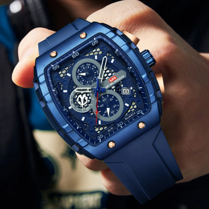 

VA VA VOOM 2841 Многофункциональные модные деловые водонепроницаемые часы с календарем и таймером, винная бочка, кварцевые часы для мужчин Montre Hommes