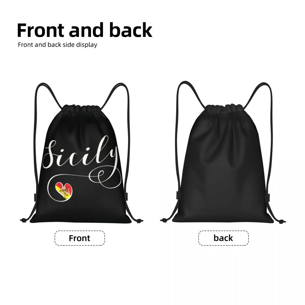 Sicily Flag Heart Drawstring Bags Men Women Foldable Gym Sports Sackpack Italy Pride Shopping Backpacks