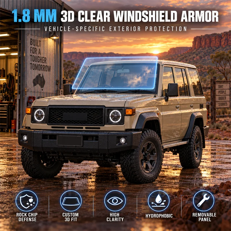 DPEL 1.8mm Clear Windshield Armor for Toyota Land Cruiser 70 LC70 LC76, Custom Fit Rock Chip Guard, UV & Hydrophobic